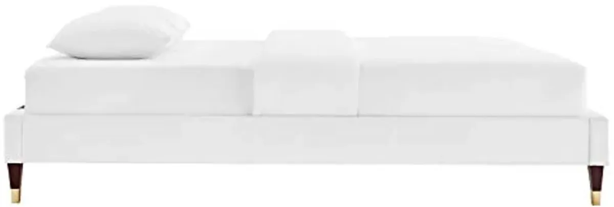 Modway MOD-6269-WHI Harlow Full Performance Velvet Platform Bed Frame, White