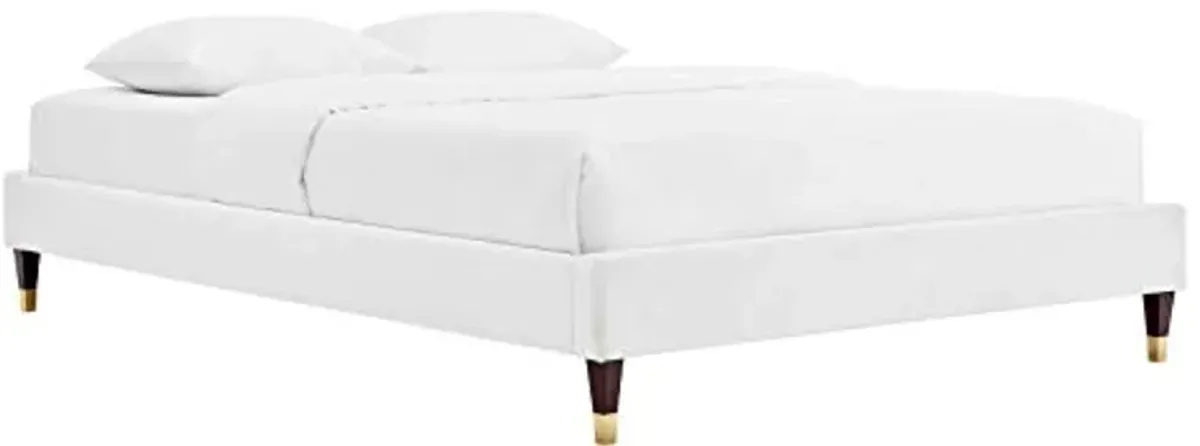 Modway MOD-6269-WHI Harlow Full Performance Velvet Platform Bed Frame, White