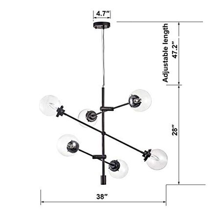 Jojospring 6-Light Matte Black Sputnik Linear Glass Chandelier BX-9029-MMT
