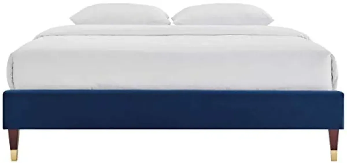 Modway MOD-6270-NAV Harlow Queen Performance Velvet Platform Bed Frame, Navy