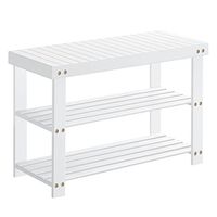 SONGMICS Shoe Rack Bench, 3-Tier Bamboo Shoe Storage Organizer, Entryway Bench, Holds Up to 286 lb, for Entryway Bathroom Bedroom, White ULBS004W01