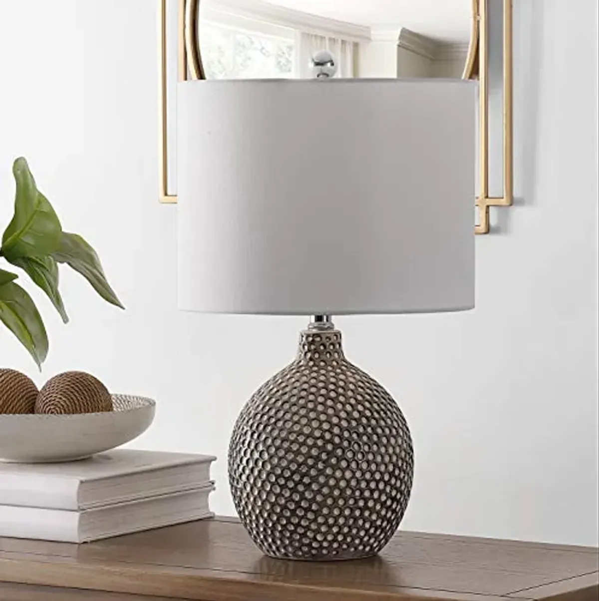 SAFAVIEH Lighting Collection Breeda Modern Contemporary Ivory / Silver Ceramic 19-inch Bedroom Living Room Home Office Desk Nightstand Table Lamp (LED Bulb Included)