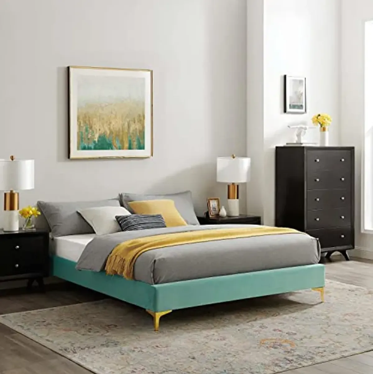 Modway MOD-6307-MIN Sutton King Performance Velvet Bed Frame, Mint