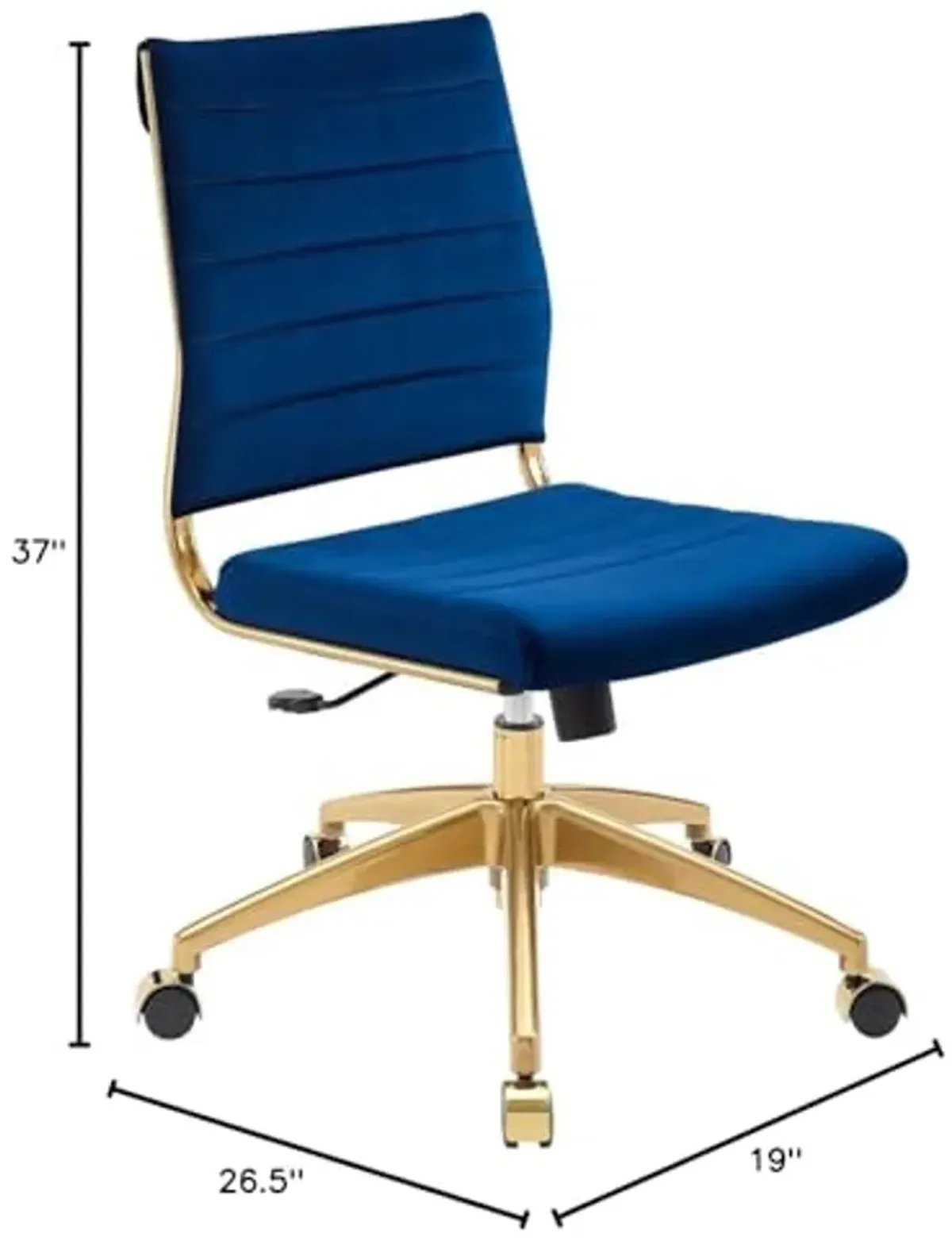 Modway Jive Ribbed Performance Velvet Mid Back Armless Computer Desk Swivel Office Chair, Navy