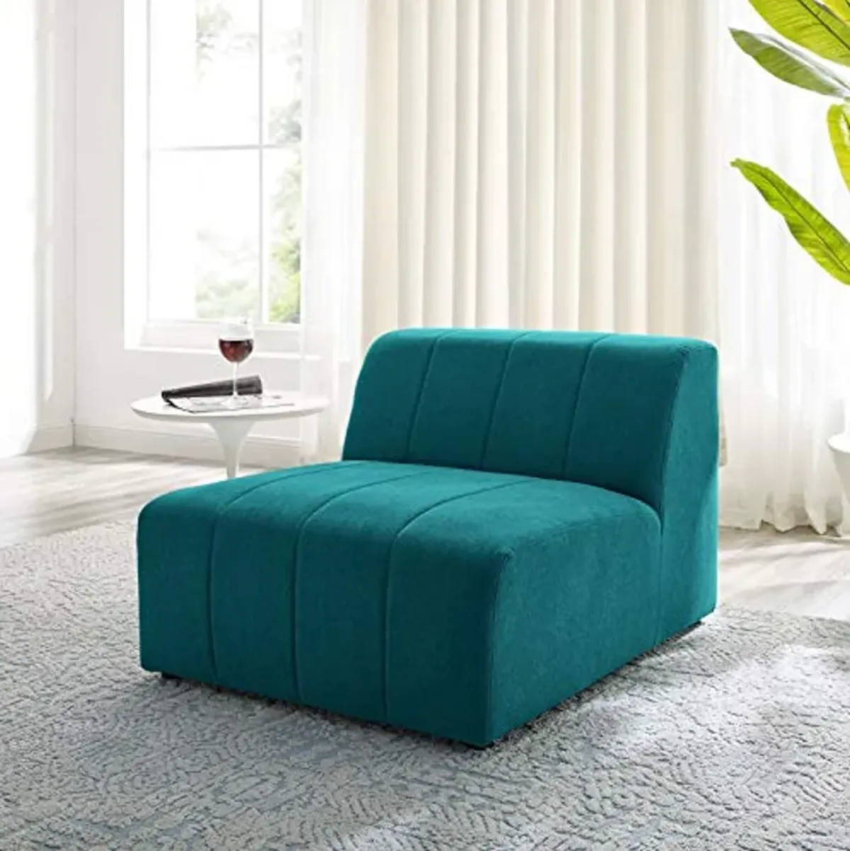 Modway Bartlett Channel Tufted Upholstered Sectional, Armless Chair, Teal