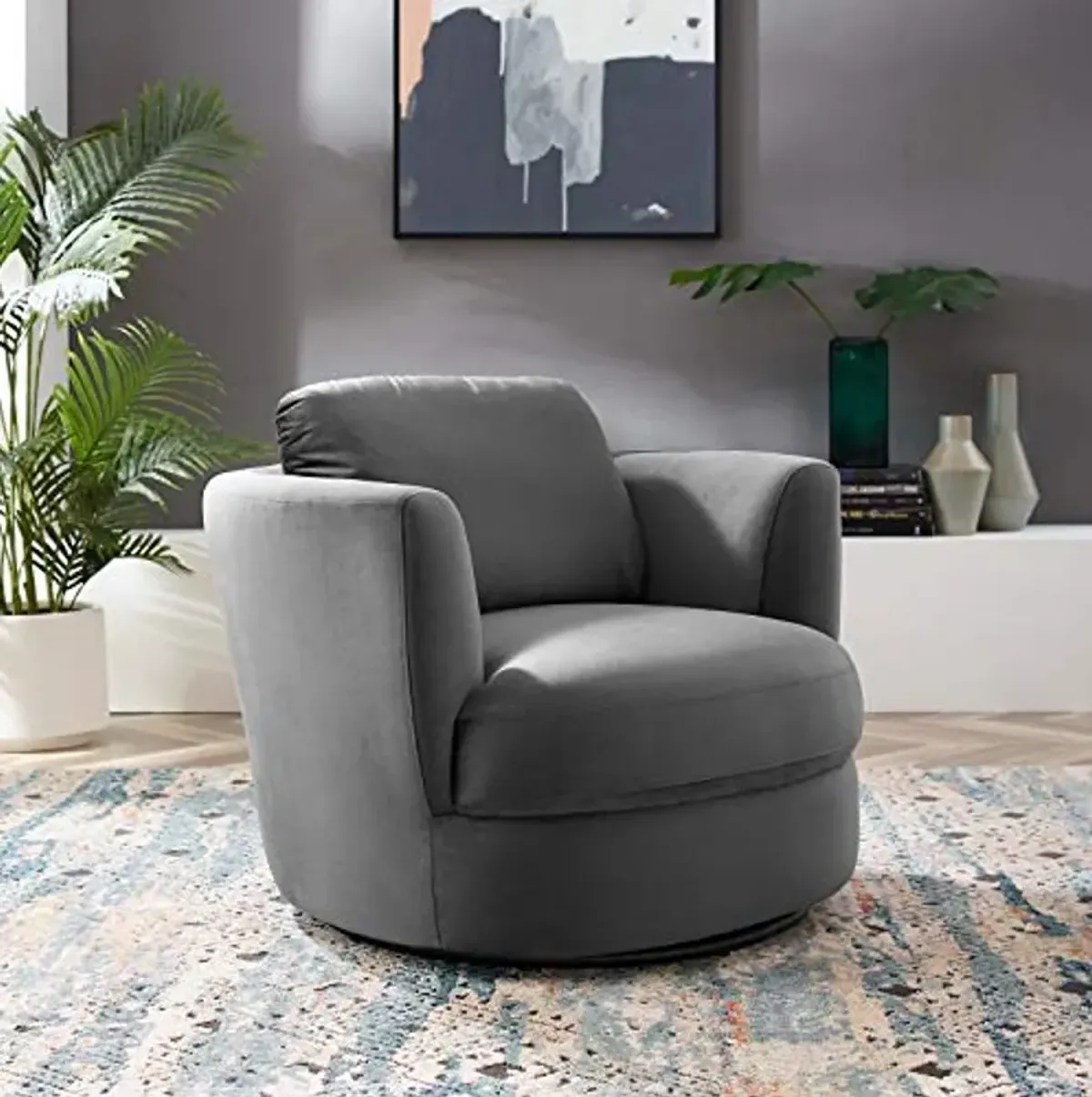 Modway Pirouette Channel Tufted Performance Velvet Swivel Chair in Gray, Grey