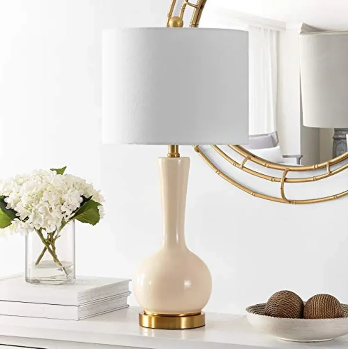 SAFAVIEH Lighting Collection Gaetna Modern Contemporary Ivory Glass 27-inch Bedroom Living Room Home Office Desk Nightstand Table Lamp (LED Bulb Included)