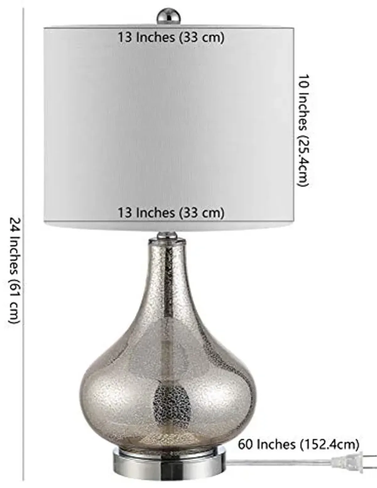 SAFAVIEH Lighting Collection Brooks Silver Glass 24-inch Bedroom Living Room Home Office Desk Nightstand Table Lamp (LED Bulb Included)