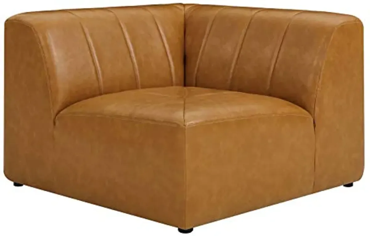 Modway Bartlett Channel Tufted Vegan Leather, Corner Chair, Tan