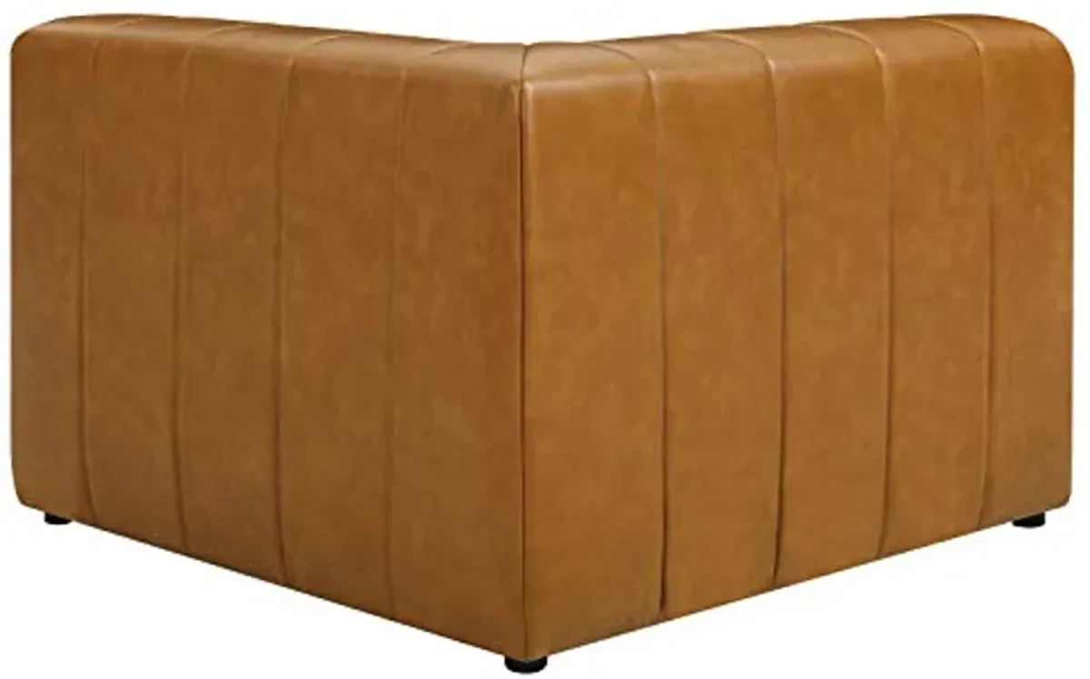 Modway Bartlett Channel Tufted Vegan Leather, Corner Chair, Tan