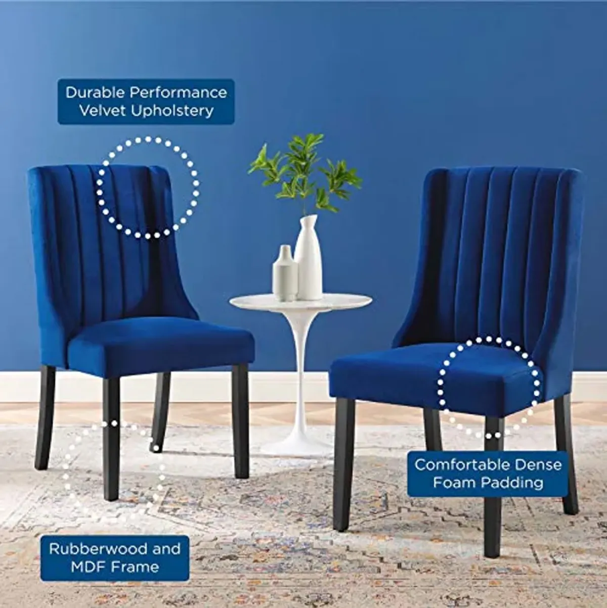 Modway Renew Parsons Performance Velvet Dining Side Chairs - Set of 2 in Navy