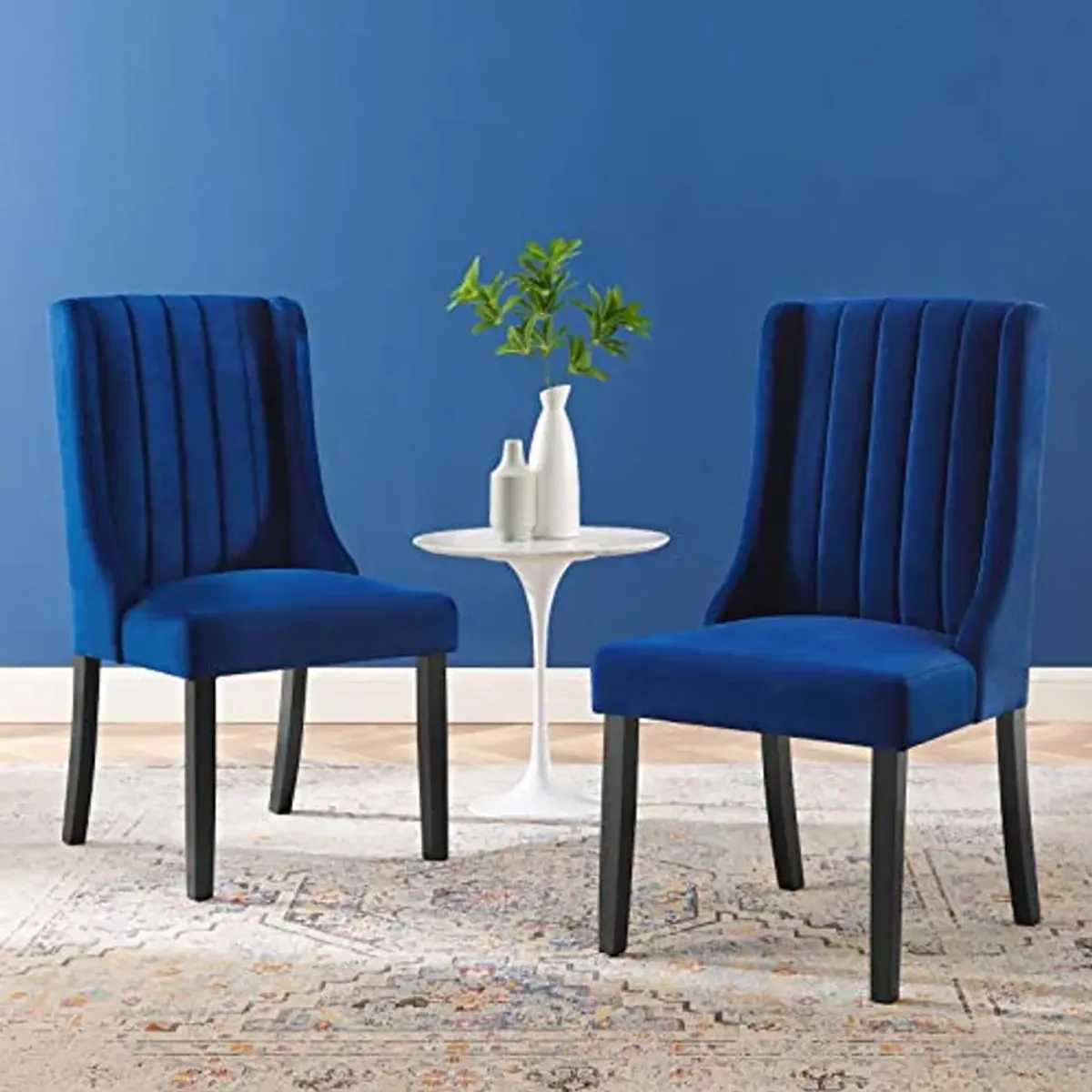 Modway Renew Parsons Performance Velvet Dining Side Chairs - Set of 2 in Navy