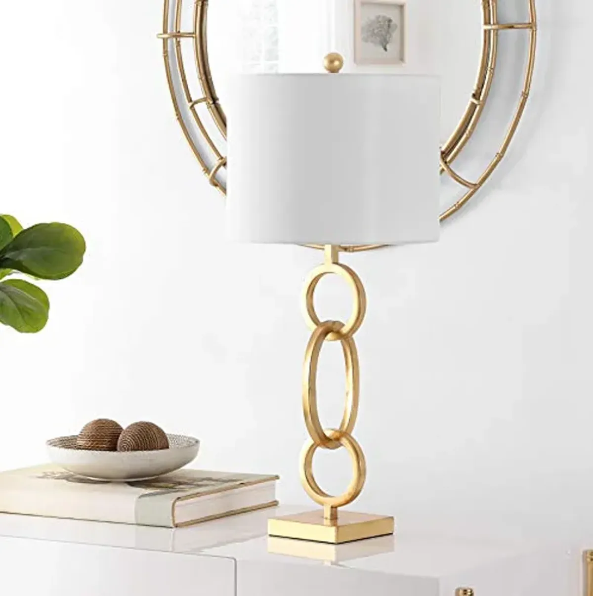 SAFAVIEH Lighting Collection Alaia Modern Contemporary Gold Chain Link Iron 32-inch Bedroom Living Room Home Office Desk Nightstand Table Lamp (LED Bulb Included)