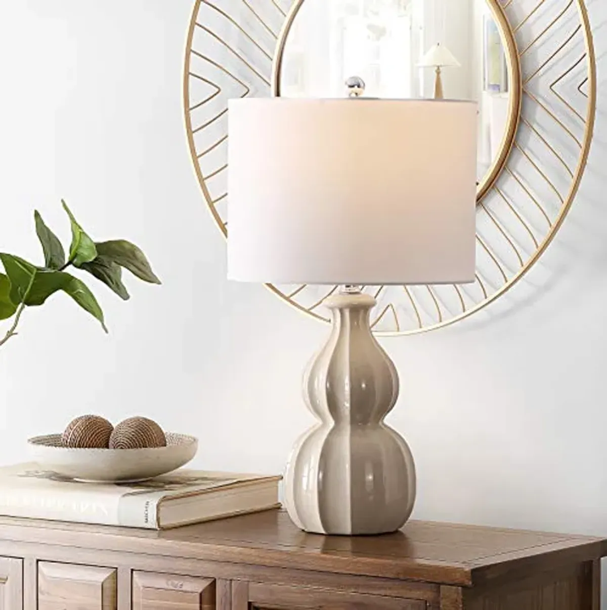 SAFAVIEH Lighting Collection Wade Ivory Double Gourd Ceramic 25-inch Bedroom Living Room Home Office Desk Nightstand Table Lamp (LED Bulb Included)