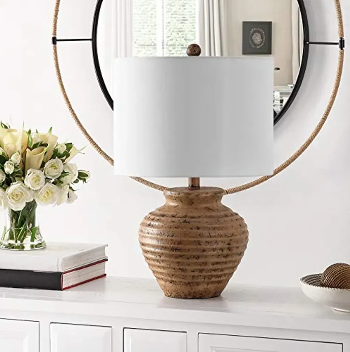 SAFAVIEH Lighting Collection Kamryn Rustic Farmhouse Brown 23-inch Bedroom Living Room Home Office Desk Nightstand Table Lamp (LED Bulb Included)