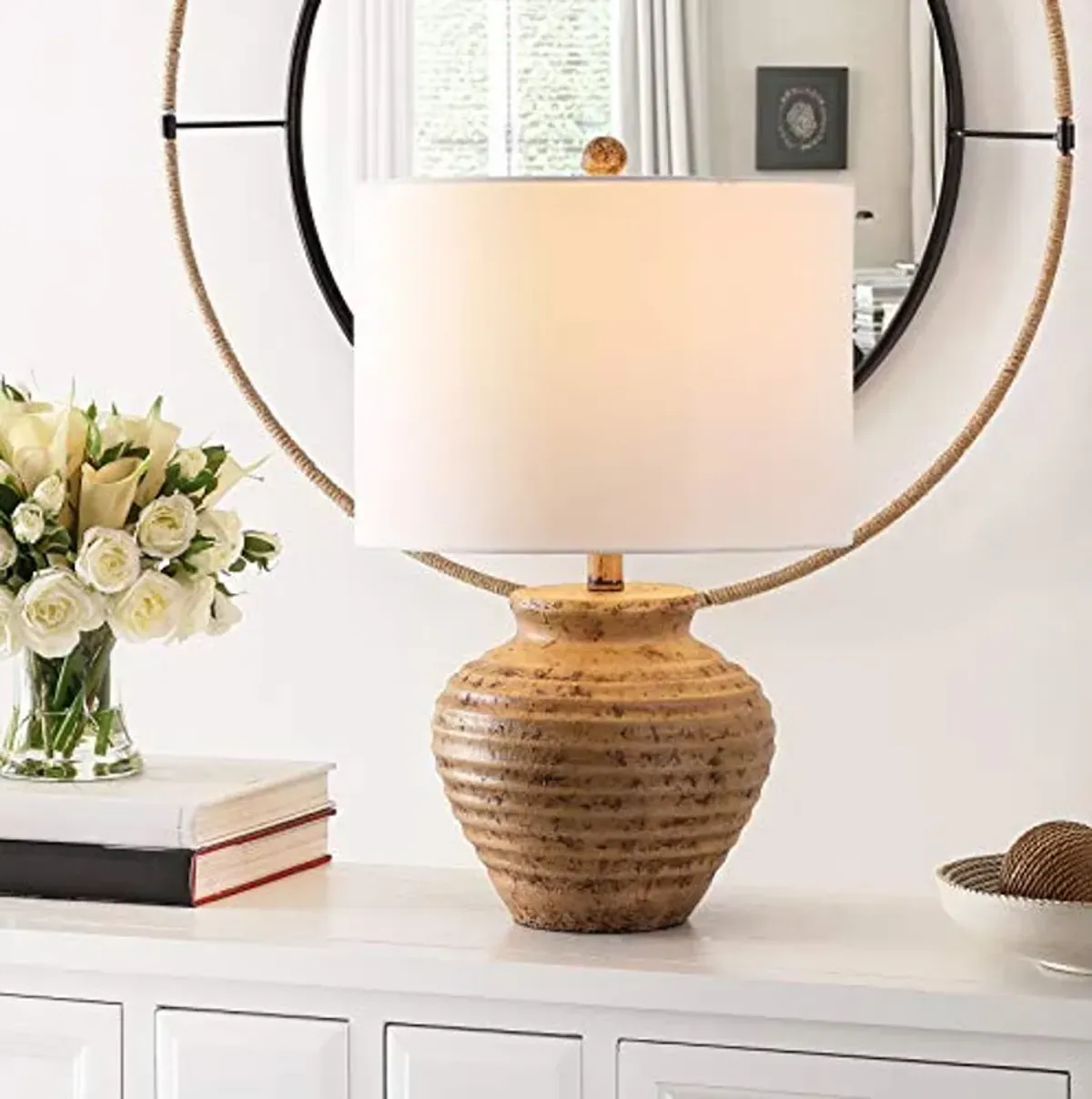SAFAVIEH Lighting Collection Kamryn Rustic Farmhouse Brown 23-inch Bedroom Living Room Home Office Desk Nightstand Table Lamp (LED Bulb Included)