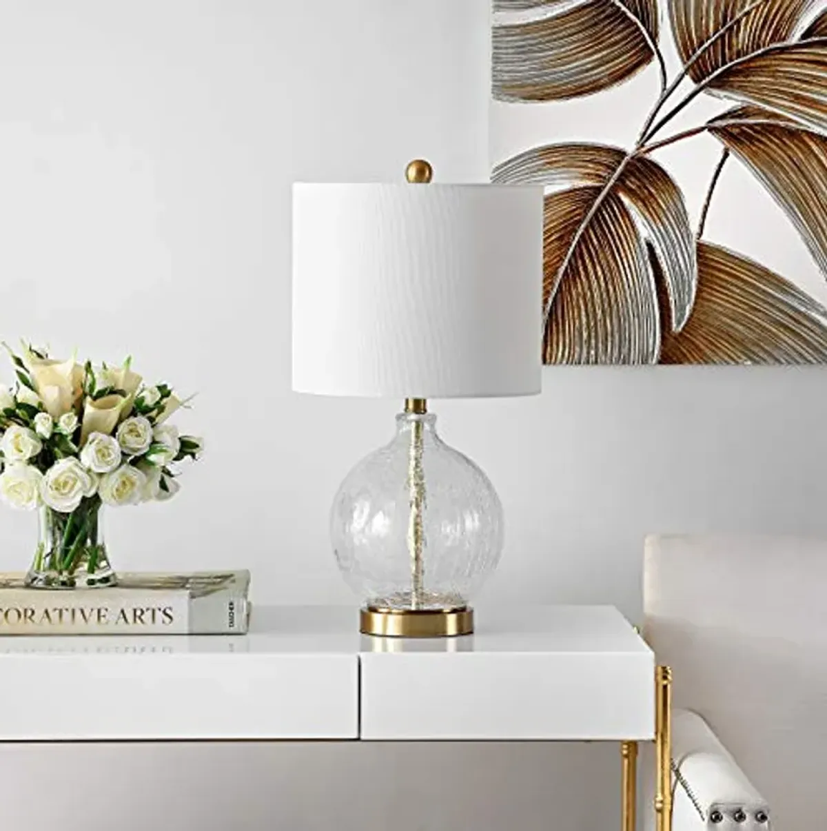 SAFAVIEH Lighting Collection Lovell Clear Glass/ Gold 22-inch Bedroom Living Room Home Office Desk Nightstand Table Lamp (LED Bulb Included)