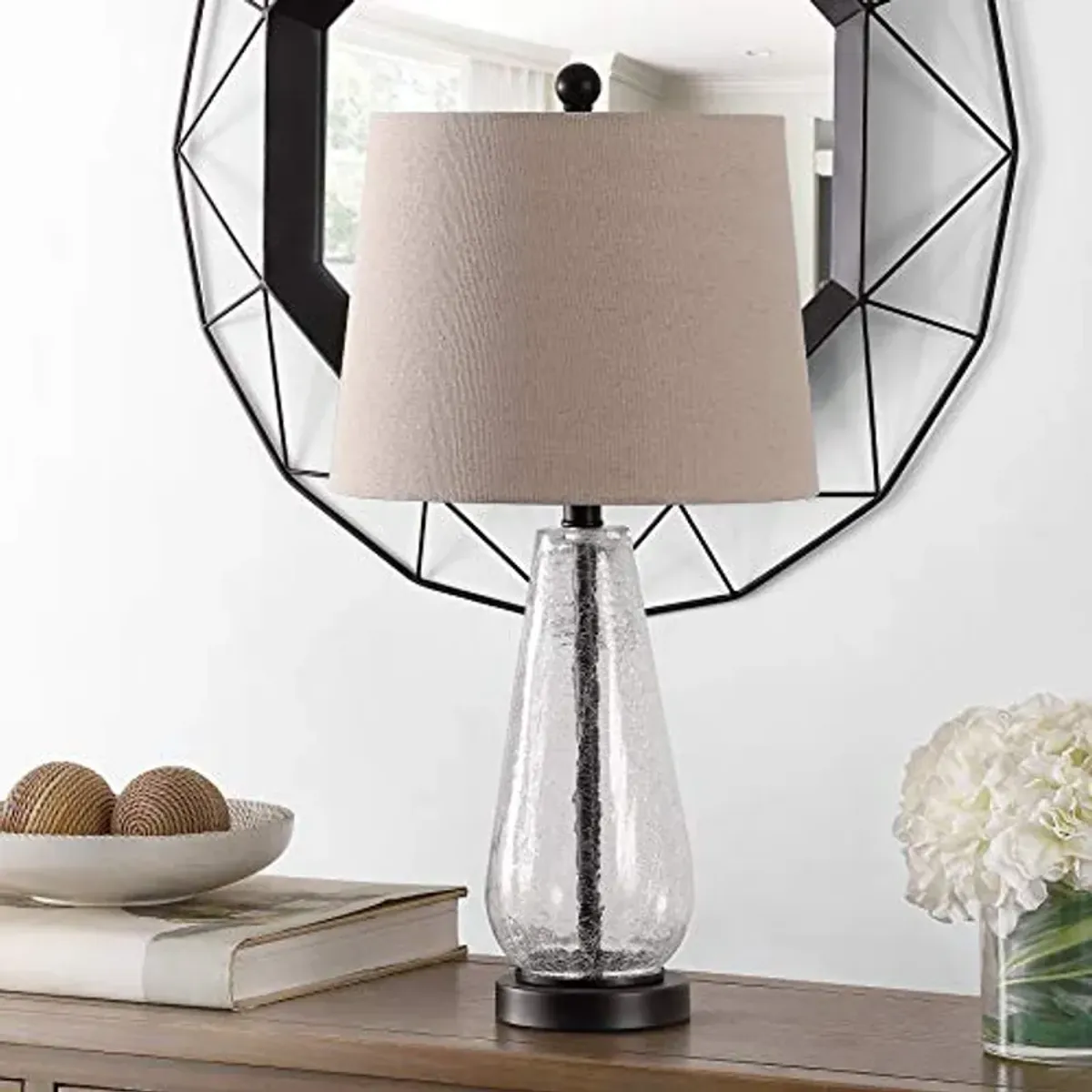 SAFAVIEH Lighting Collection Naila Modern Contemporary Farmhouse Clear Glass 26-inch Bedroom Living Room Home Office Desk Nightstand Table Lamp (LED Bulb Included)