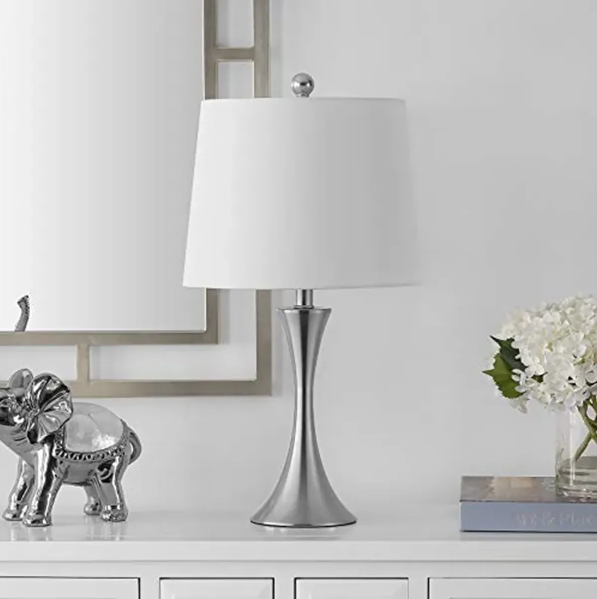SAFAVIEH Lighting Collection Benita Modern Contemporary Nickel Iron 24-inch Bedroom Living Room Home Office Desk Nightstand Table Lamp (LED Bulb Included)