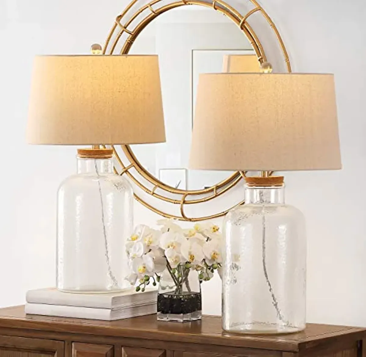 SAFAVIEH Lighting Collection Caden Clear Glass 28-inch Bedroom Living Room Home Office Desk Nightstand Table Lamp Set of 2 (LED Bulbs Included)