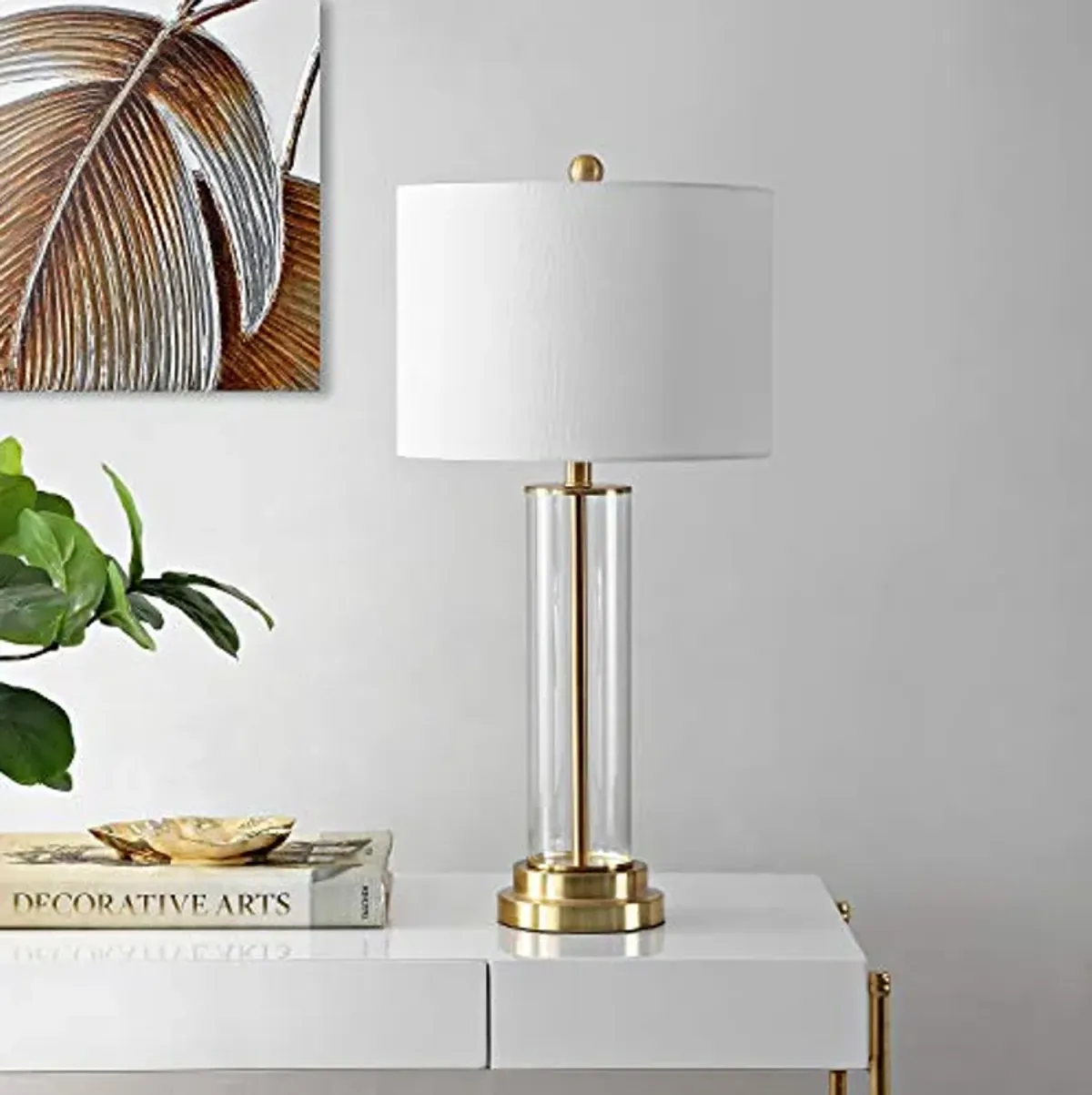 SAFAVIEH Lighting Collection Cassian Modern Contemporary Farmhouse Glass 26-inch Bedroom Living Room Home Office Desk Nightstand Table Lamp (LED Bulb Included)