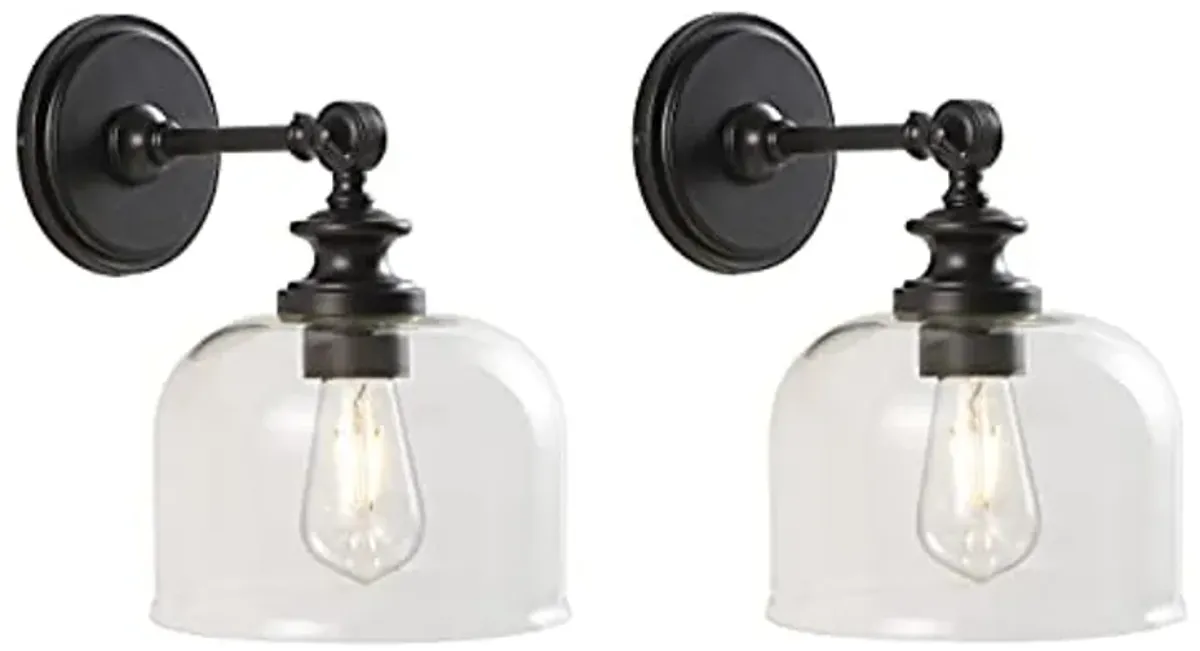 SAFAVIEH Lighting Collection Neri Oil-Rubbed Bronze/Glass Wall Sconce (Set of 2) -LED Bulb Included SCN4065A-SET2