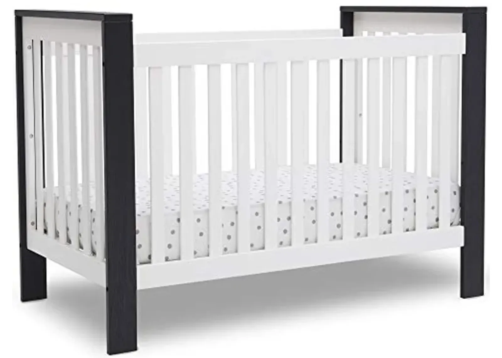 Delta Children Miles 4-in-1 Convertible Crib, Bianca White/Textured Midnight Grey