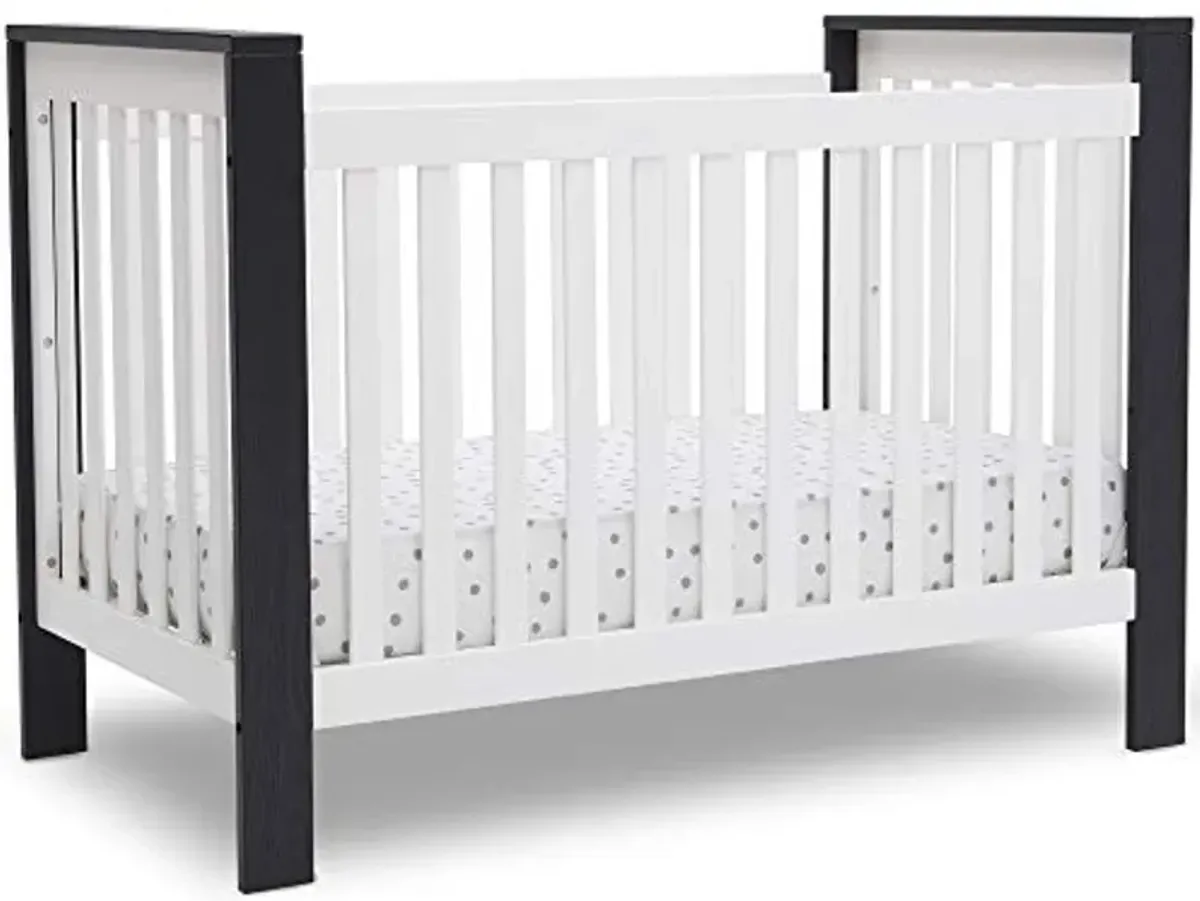 Delta Children Miles 4-in-1 Convertible Crib, Bianca White/Textured Midnight Grey