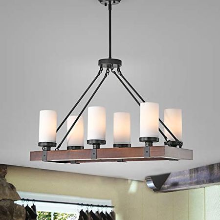 Jojospring 6-Light Natural Wood Chandelier with Frosted Glass Globes FD-0896-ZYF