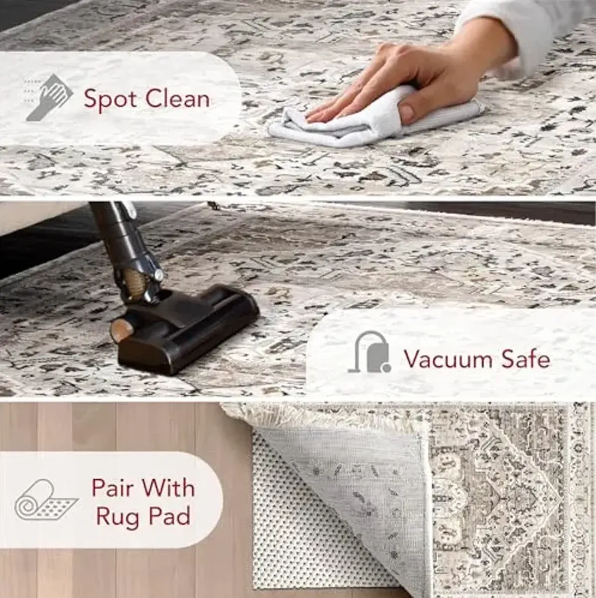 nuLOOM Fringed Performance Indoor Area Rug, Power Loomed, Easy Clean, Durable, Non-Shed, 4' x 6', Oliveira Beige