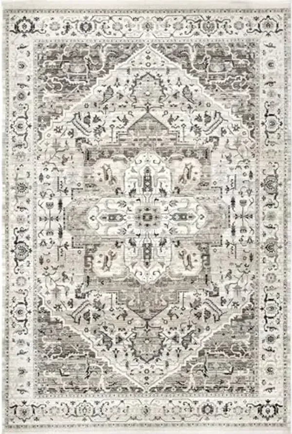 Nuloom Fringed Performance Oliveira Beige/Ivory, 6'7" x 9'8", Floral Medallion, Soft and Cozy, High Traffic, Stain Resistant, Easy Clean, Durable Area Rug for Bedroom, Living Room, Dining, Den, Foyer