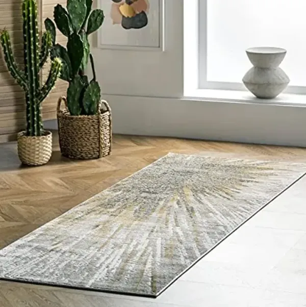 Nuloom Amaya Gold/Ivory, 2'8" x 8', Abstract, Recycled Polypropylene & Polyester, Soft and Cozy, High Traffic, Stain Resistant, Durable Runner for Bedroom, Living Room, Dining, Foyer, Entryway