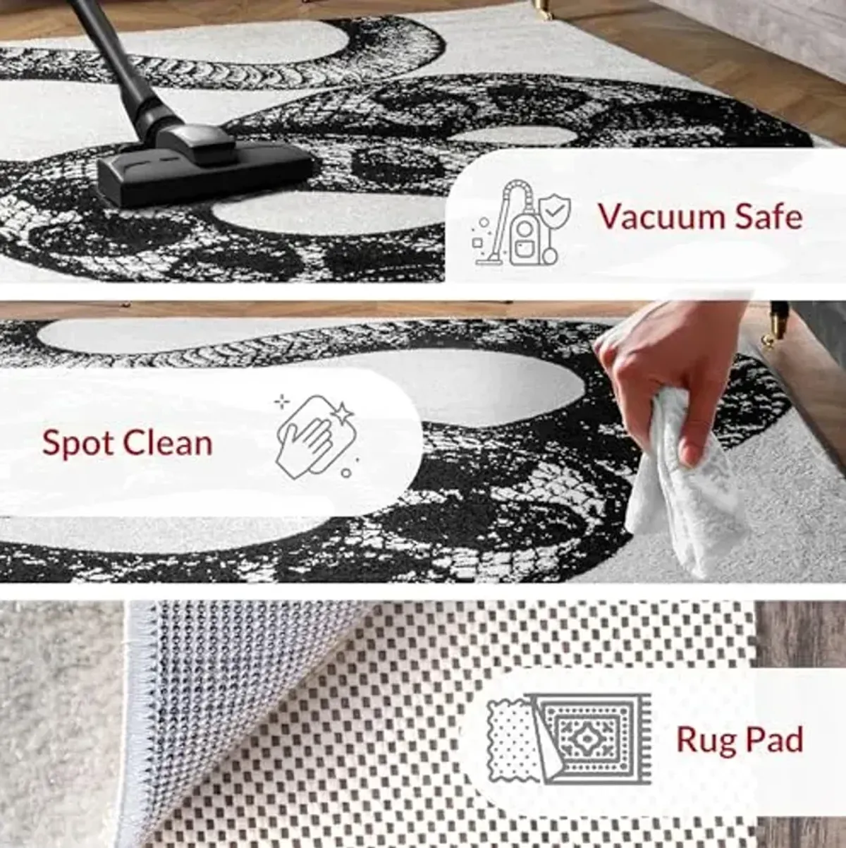 nuLOOM 3x5 Thomas Paul Serpent Area Rug, Black & Off White, Snake Design, Non-Slip Backing, Stain Resistant, For Bedroom, Dining Room, Living Room, Hallway, Office, Kitchen, Entryway