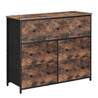 SONGMICS Industrial Wide Dresser, Storage Tower with 7 Fabric Drawers, Metal Frame, Wooden Top and Front, Rustic Brown + Black