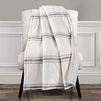 Lush Decor Farmhouse Stripe Throw - Reversible Ticking Pinstripe Design Blanket, 50" x 60", Gray