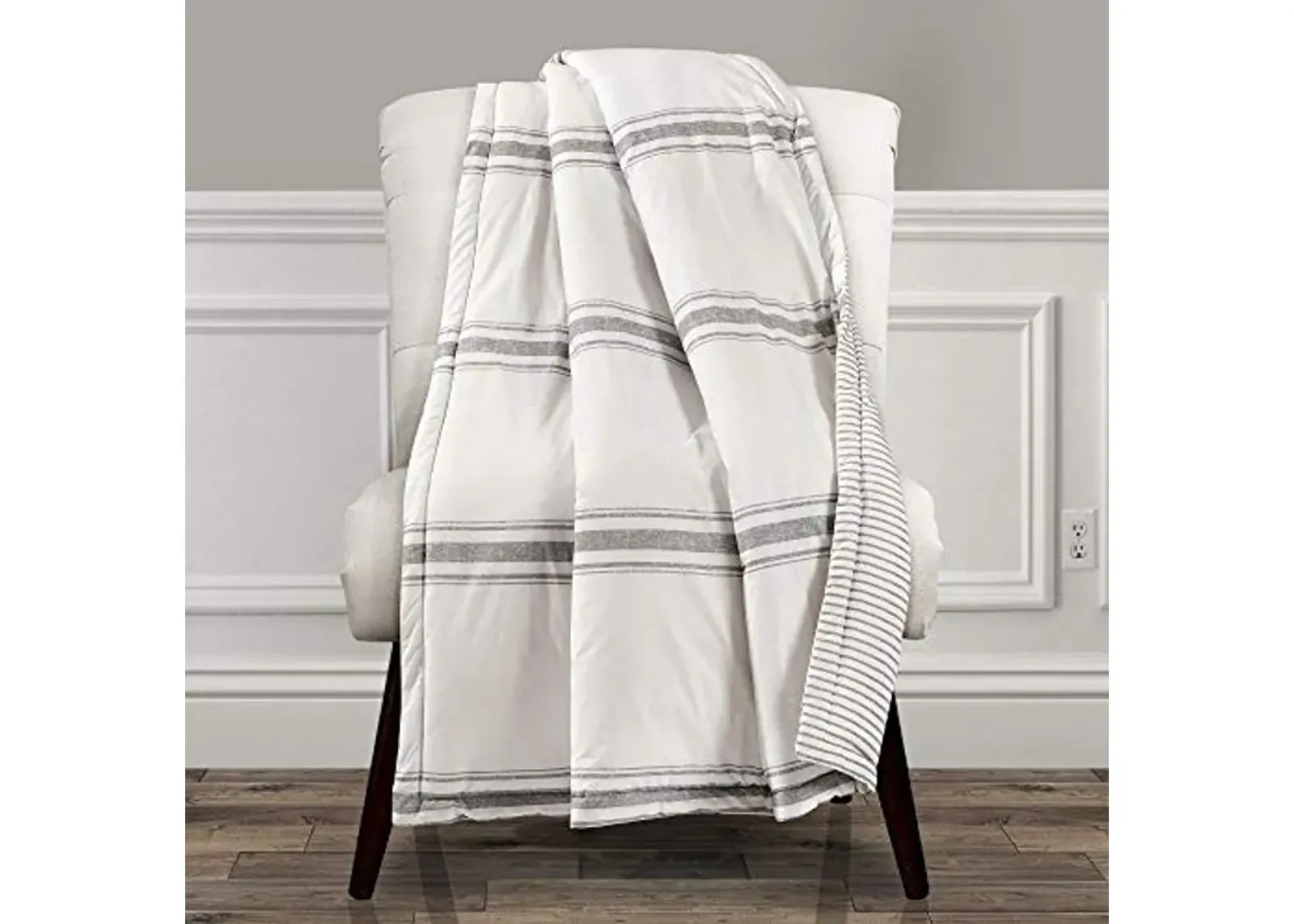 Lush Decor Farmhouse Stripe Reversible Throw, Single, 50" W x 60" L, Gray - Classic Modern Rustic Charm - Cozy Soft Single Pinstripe Print Blanket