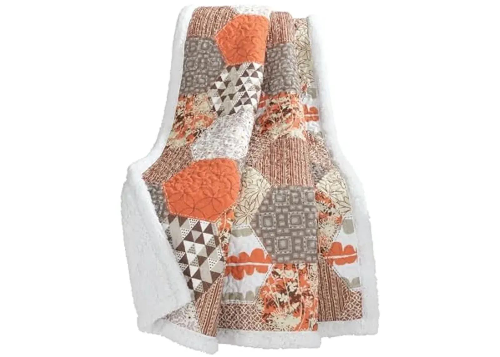 Lush Decor Briley Reversible Throw-Colorful Hexagon Patchwork Pattern Blanket, Tangerine-60 x 50"