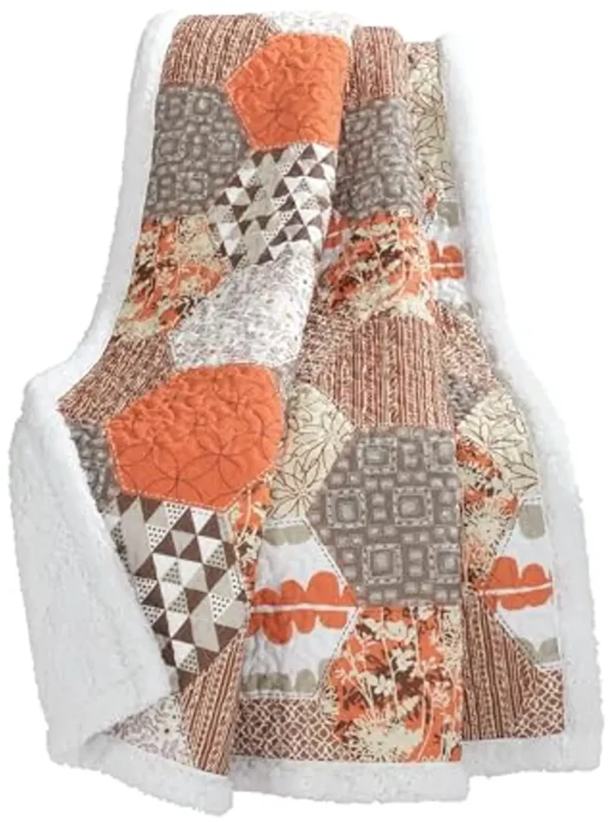 Lush Decor Briley Reversible Throw-Colorful Hexagon Patchwork Pattern Blanket, Tangerine-60 x 50"