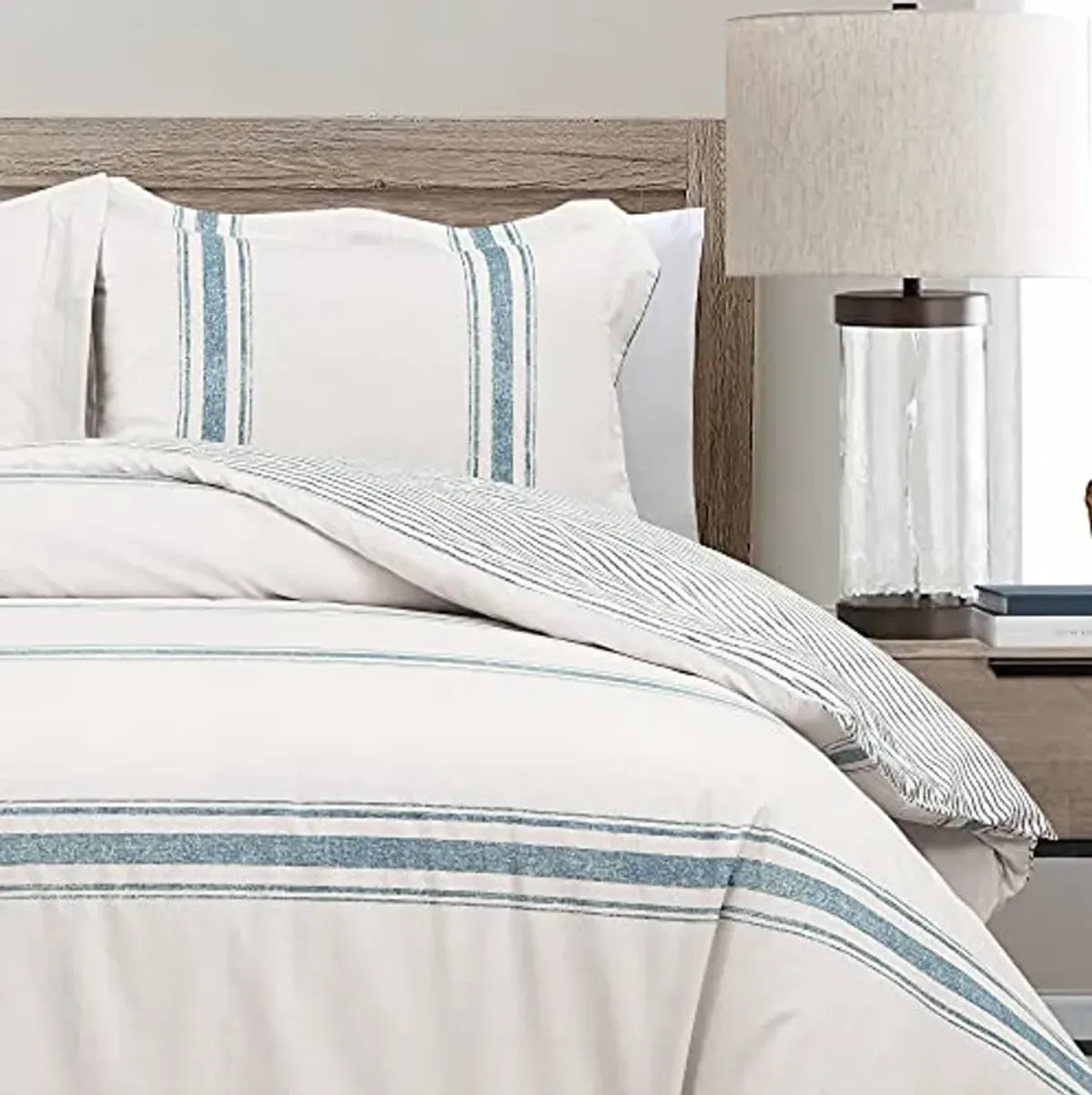 Lush Decor Comforter Farmhouse Stripe, King, Blue