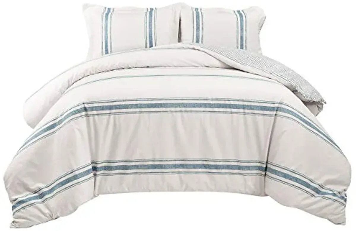 Lush Decor Comforter Farmhouse Stripe, King, Blue