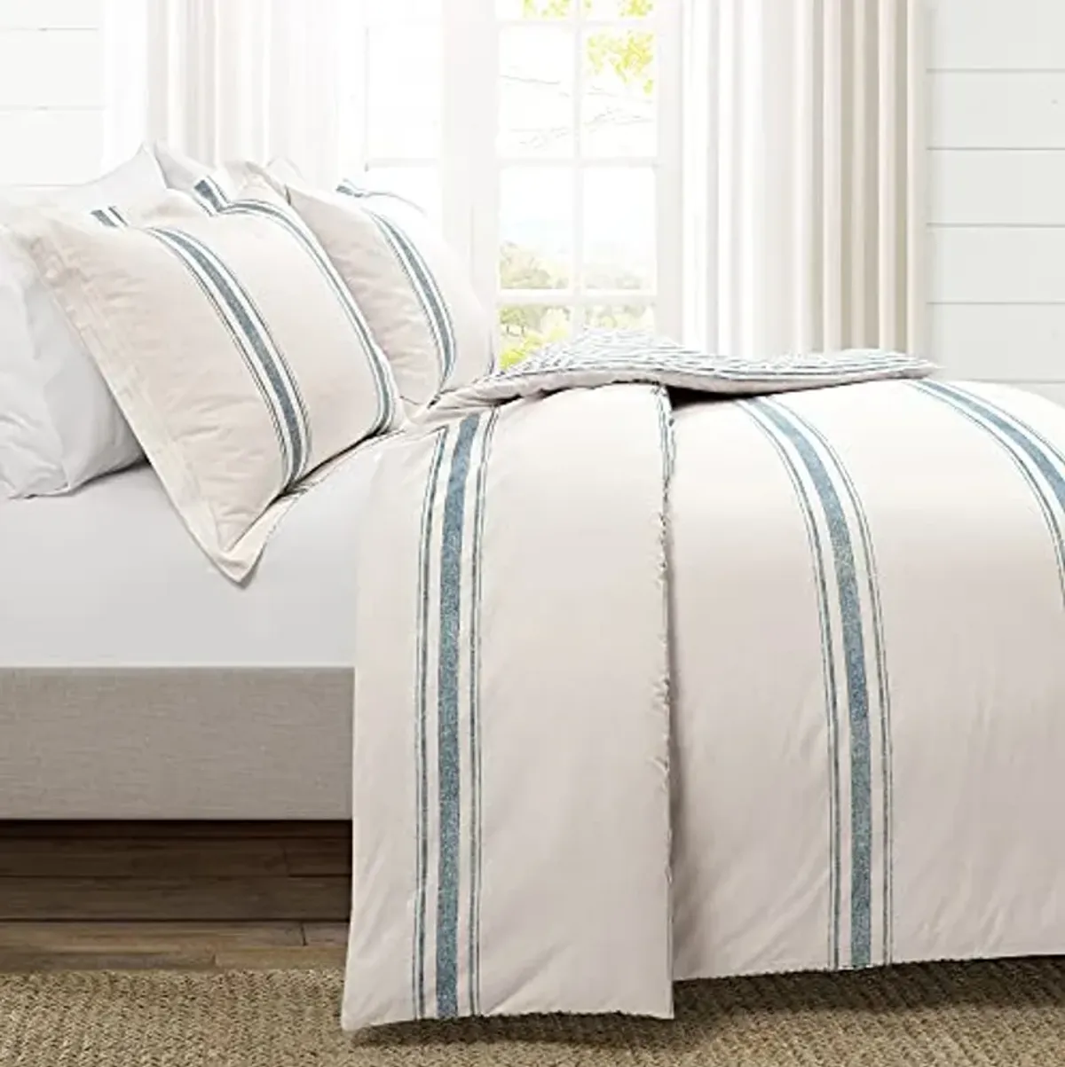 Lush Decor Comforter Farmhouse Stripe, King, Blue