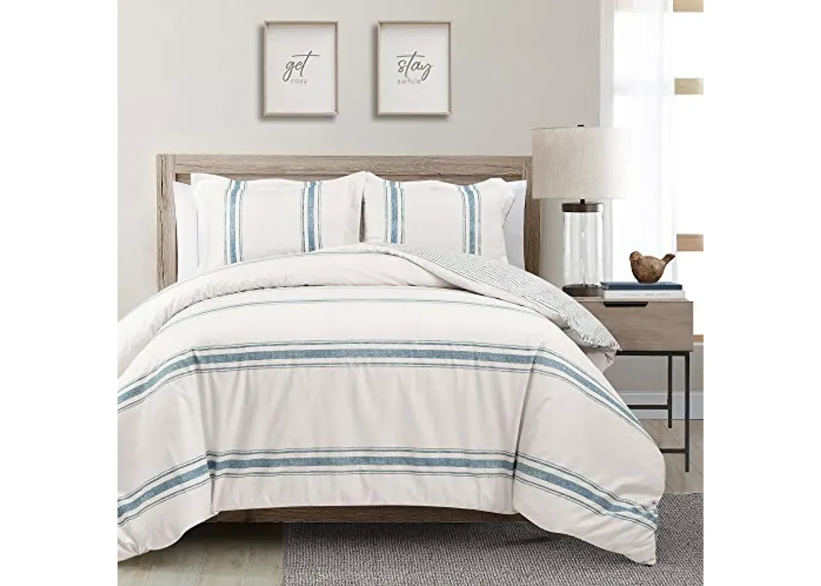 Lush Decor Comforter Farmhouse Stripe, King, Blue