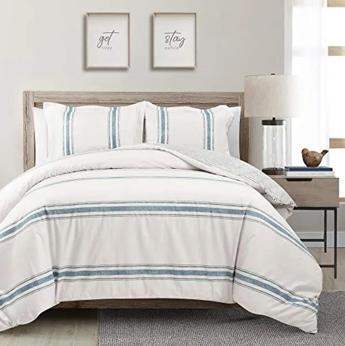 Lush Decor Comforter Farmhouse Stripe, King, Blue