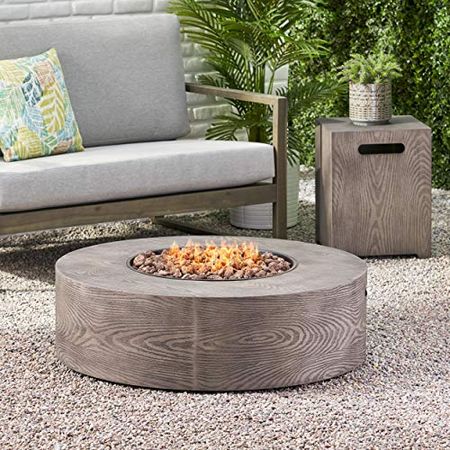 CHRISTOPER KNIGHT HOME Senoia Outdoor 50,000 BTU Round Fire Pit with Tank Holder, Brown Wood Pattern