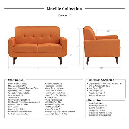 Lexicon Linville 2-Piece Living Room Set, Orange