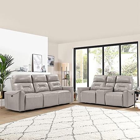Lexicon Edelweiss 2-Piece Power Reclining Living Room Set, Light Gray