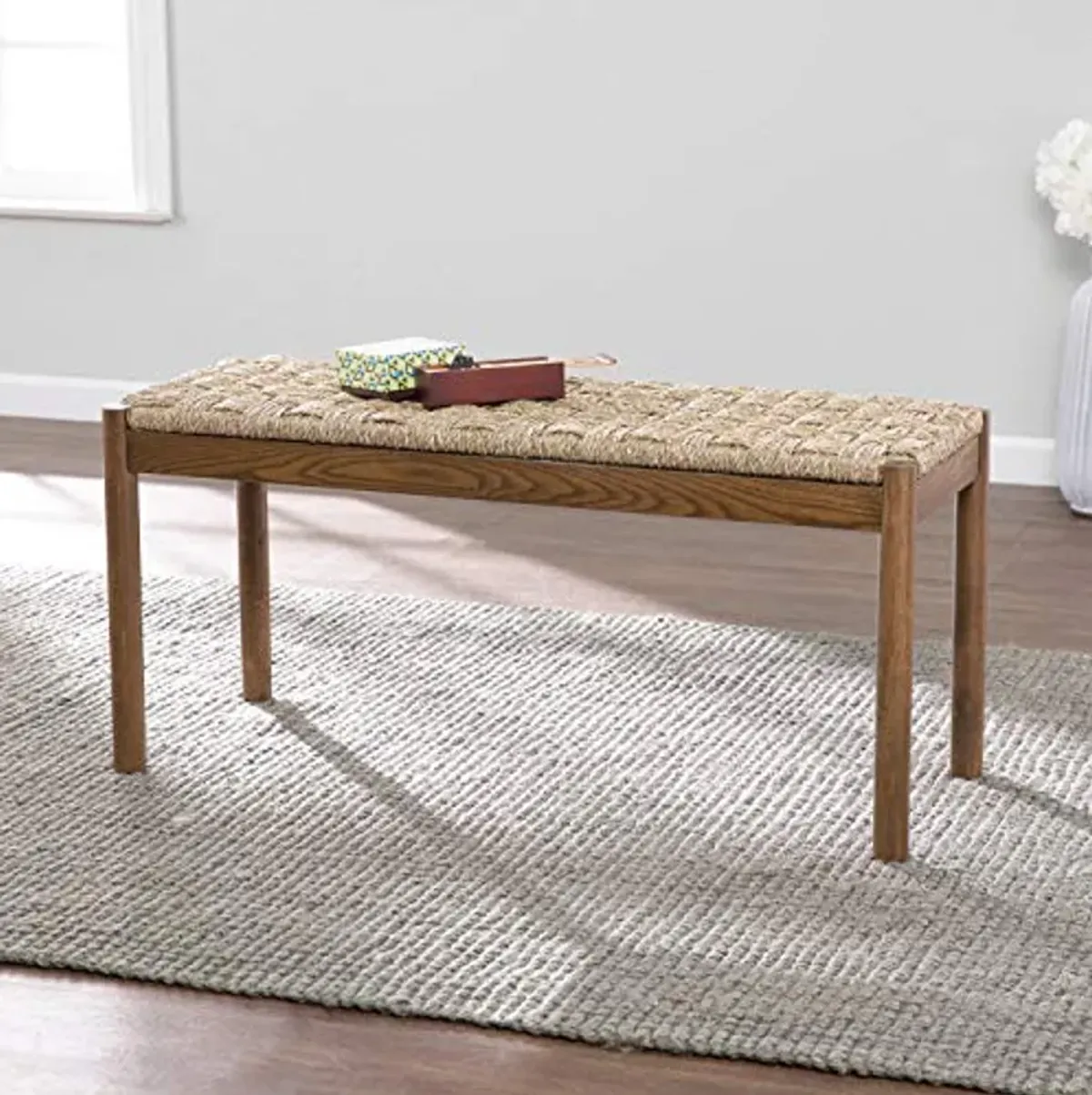 SEI Furniture Scalby Natural Seagrass Bench, Brown w/Natural Seagrass