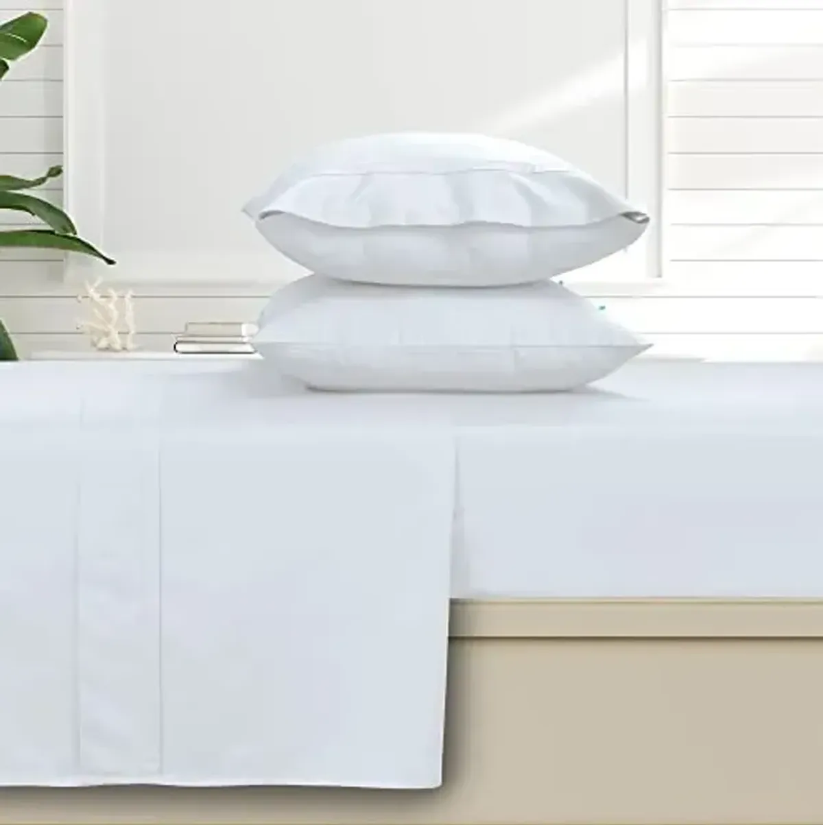 Tribeca Living Queen Bed Sheet Set, Soft Egyptian Cotton Sateen Solid Sheets and Pillowcase Set, Deep Pocket, 500 Thread Count, 4-Piece Luxury Bedding, White
