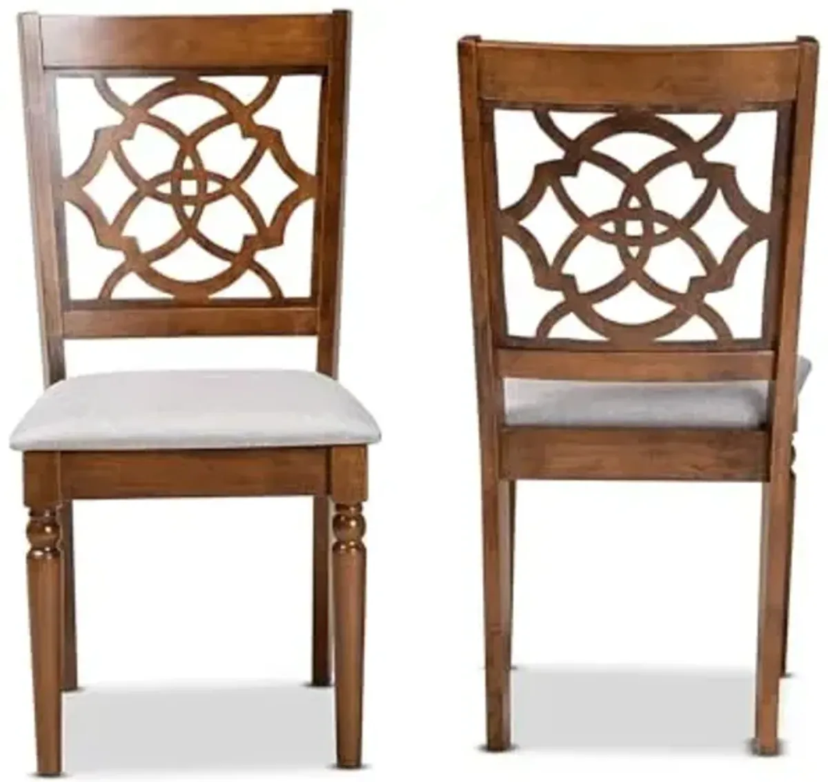 Baxton Studio Grey Upholstered and Brown Finished Wood 2-Piece Dining Chair Set