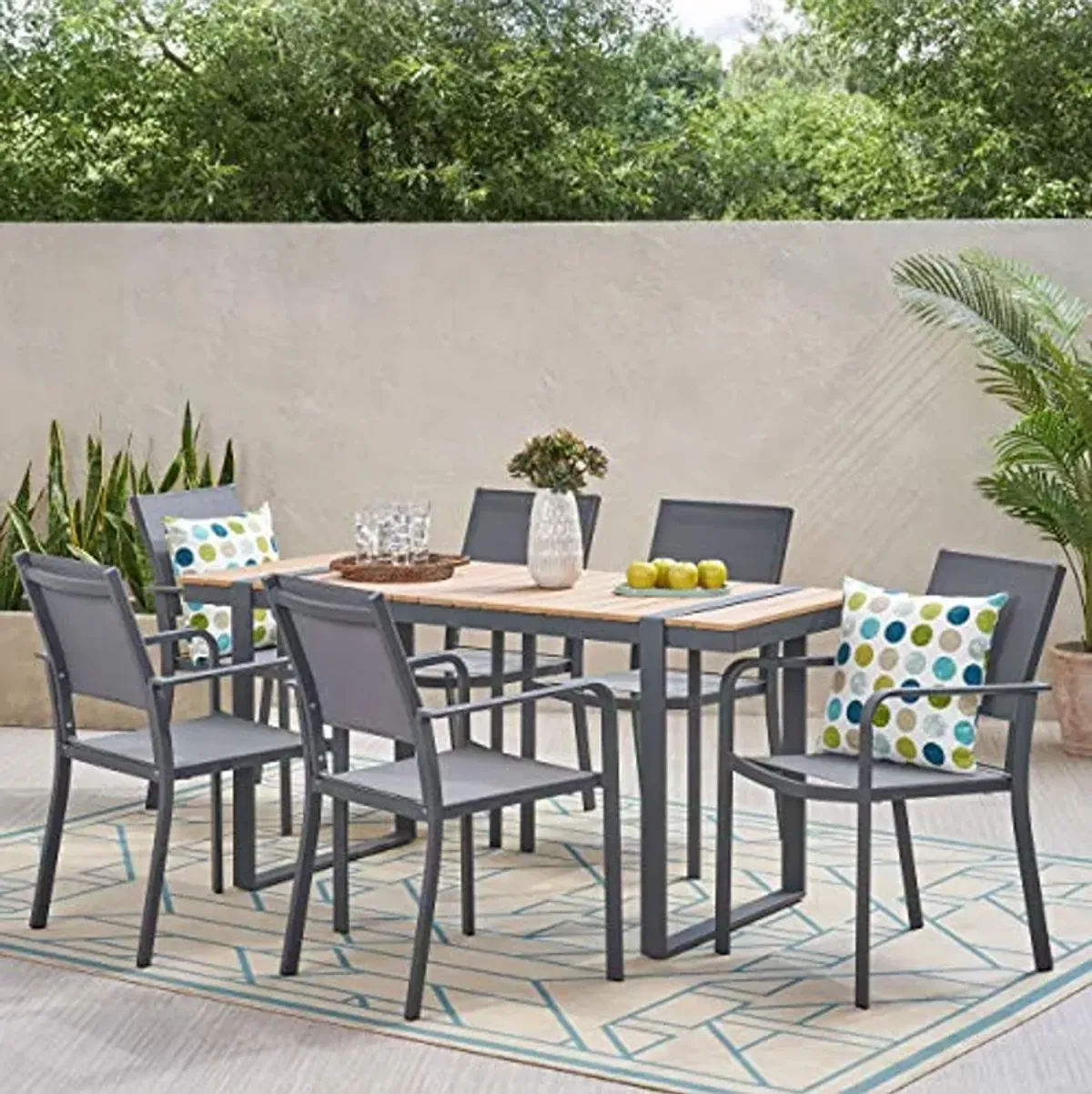 Christopher Knight Home Colfax Outdoor Dining Sets, Natural + Gray + Dark Gray